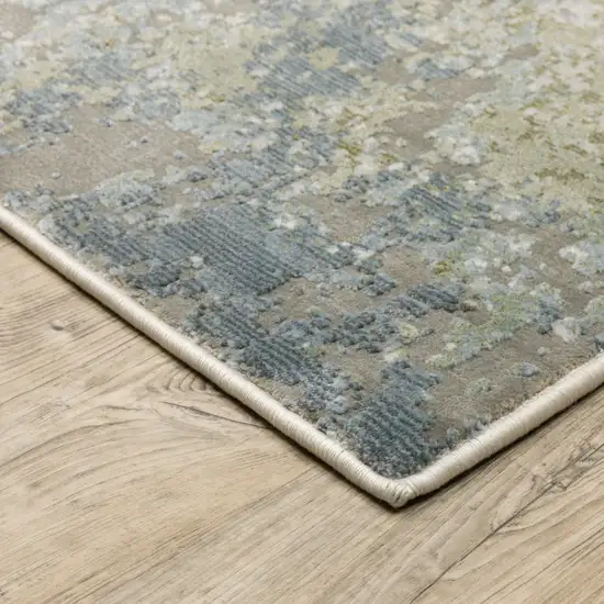 Blue Grey Green And Beige Abstract Power Loom Stain Resistant Runner Rug Photo 4