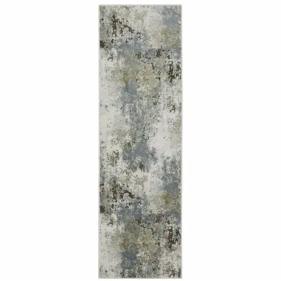 Blue Grey Green And Beige Abstract Power Loom Stain Resistant Runner Rug Photo 1