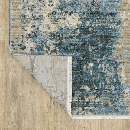 Blue Grey Ivory Light Blue And Dark Blue Abstract Power Loom Stain Resistant Area Rug With Fringe Photo 8