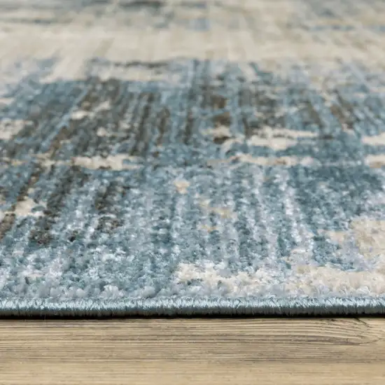 Blue Grey Ivory Light Blue And Dark Blue Abstract Power Loom Stain Resistant Area Rug With Fringe Photo 7