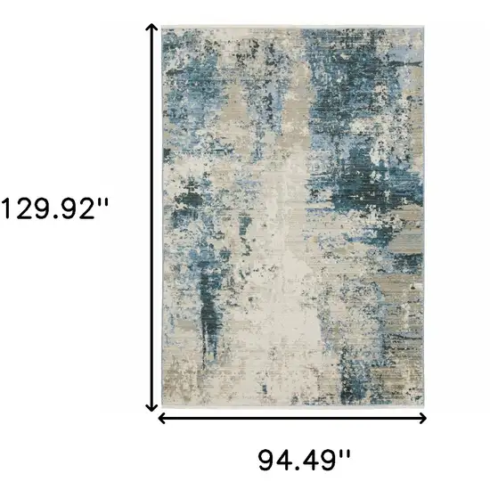 Blue Grey Ivory Light Blue And Dark Blue Abstract Power Loom Stain Resistant Area Rug With Fringe Photo 3