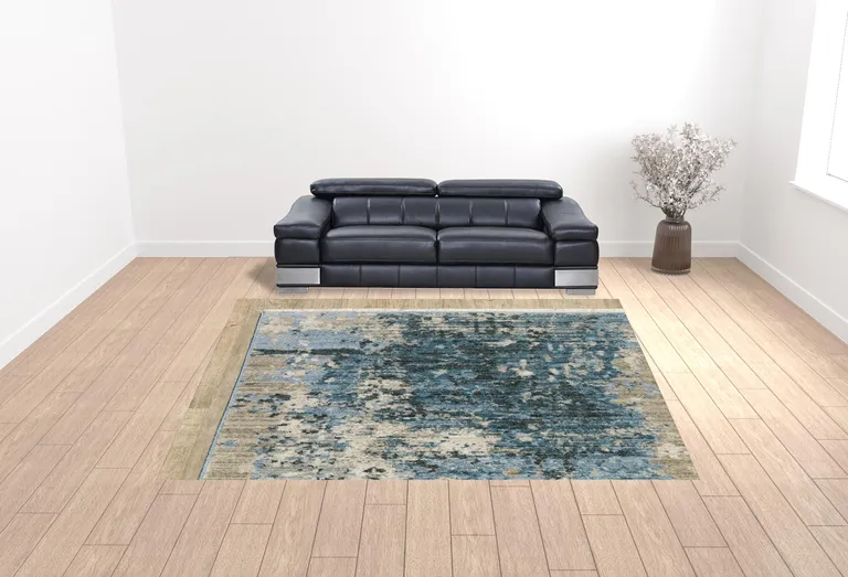 Blue Grey Ivory Light Blue And Dark Blue Abstract Power Loom Stain Resistant Area Rug With Fringe Photo 3