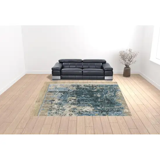 Blue Grey Ivory Light Blue And Dark Blue Abstract Power Loom Stain Resistant Area Rug With Fringe Photo 3