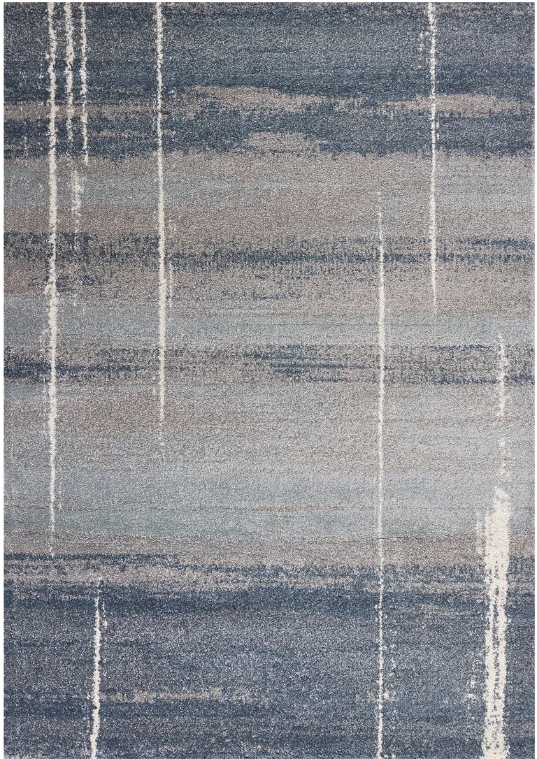 Blue Grey Machine Woven Abstract Indoor Area Rug Photo 3