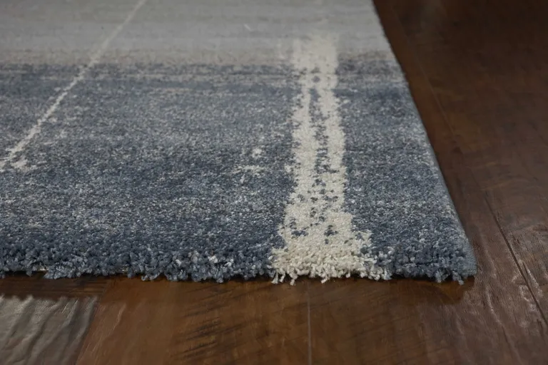 Blue Grey Machine Woven Abstract Indoor Area Rug Photo 4