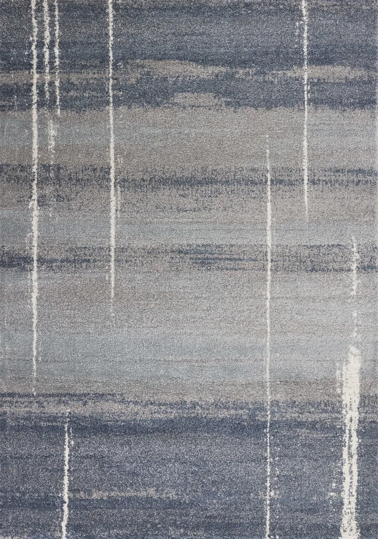 Blue Grey Machine Woven Abstract Indoor Area Rug Photo 2