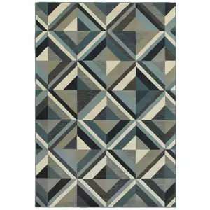 Photo of Blue Grey Machine Woven Geometric Indoor Area Rug