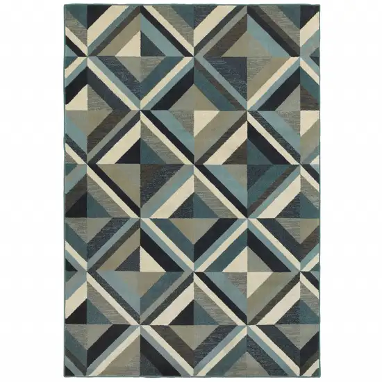 Blue Grey Machine Woven Geometric Indoor Area Rug Photo 1