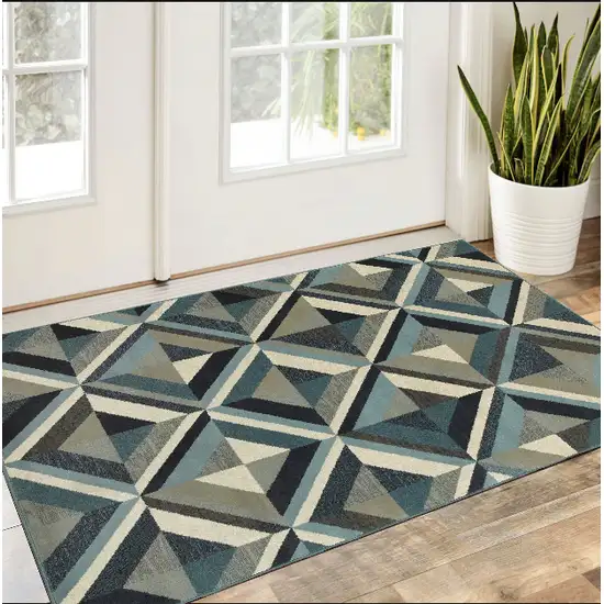 1' X 3' Blue Grey Machine Woven Geometric Indoor Area Rug Photo 1