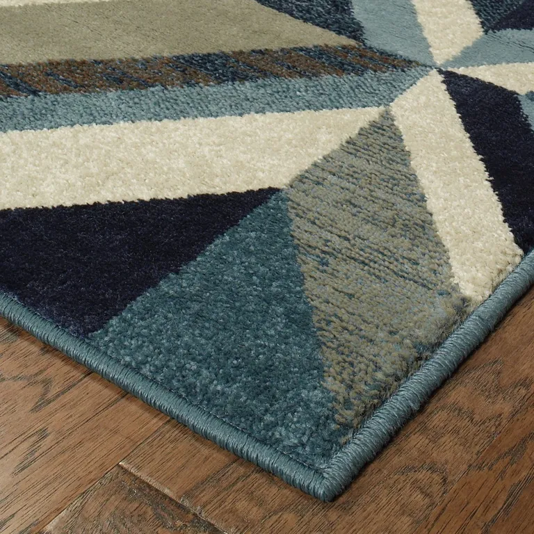 Blue Grey Machine Woven Geometric Indoor Area Rug Photo 3