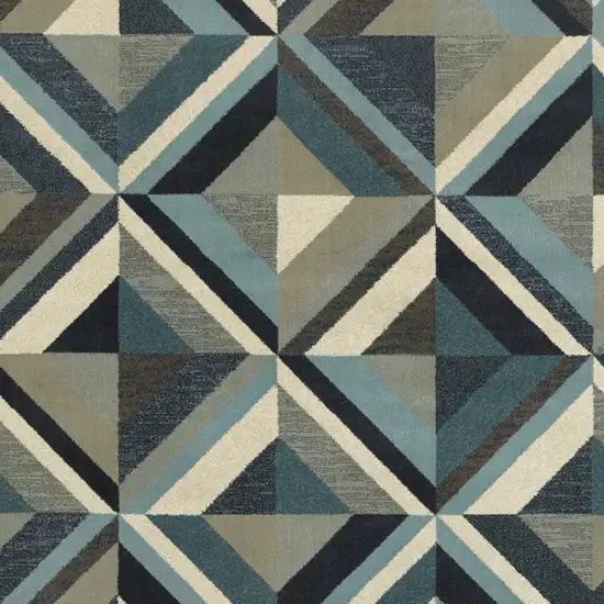 Blue Grey Machine Woven Geometric Indoor Area Rug Photo 4