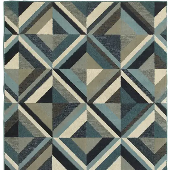 Blue Grey Machine Woven Geometric Indoor Area Rug Photo 5