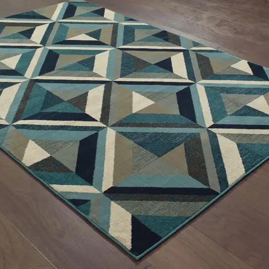 Blue Grey Machine Woven Geometric Indoor Area Rug Photo 2