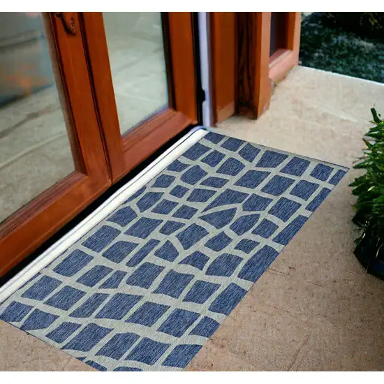 3'X4' Blue Grey Machine Woven Uv Treated Abstract Indoor Outdoor Accent Rug Photo 1