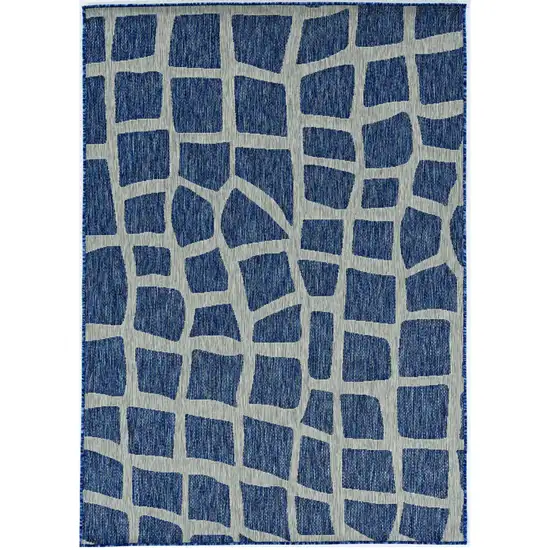 Blue Grey Machine Woven Uv Treated Abstract Indoor Outdoor Accent Rug Photo 2