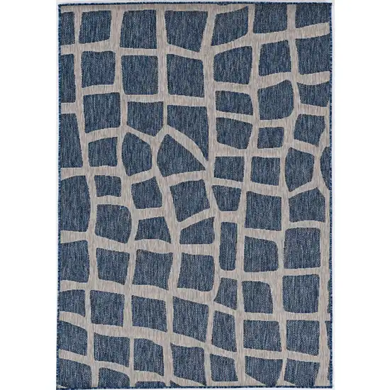 Blue Grey Machine Woven UV Treated Abstract Indoor Outdoor Area Rug Photo 2