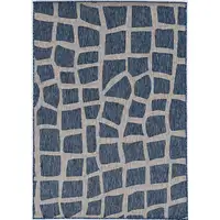 Photo of Blue Grey Machine Woven UV Treated Abstract Indoor Outdoor Area Rug