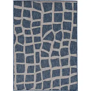 Photo of Blue Grey Machine Woven UV Treated Abstract Indoor Outdoor Area Rug