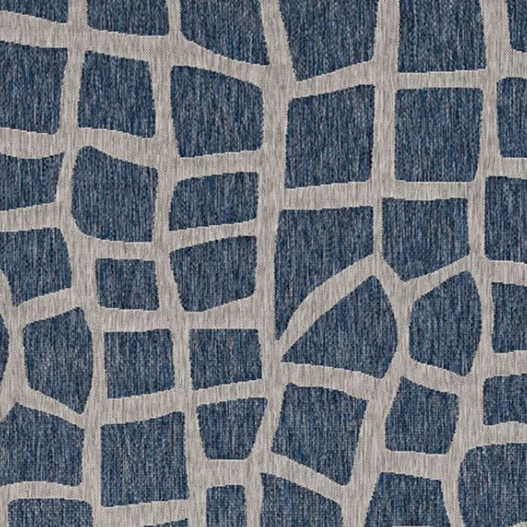 Blue Grey Machine Woven UV Treated Abstract Indoor Outdoor Area Rug Photo 4