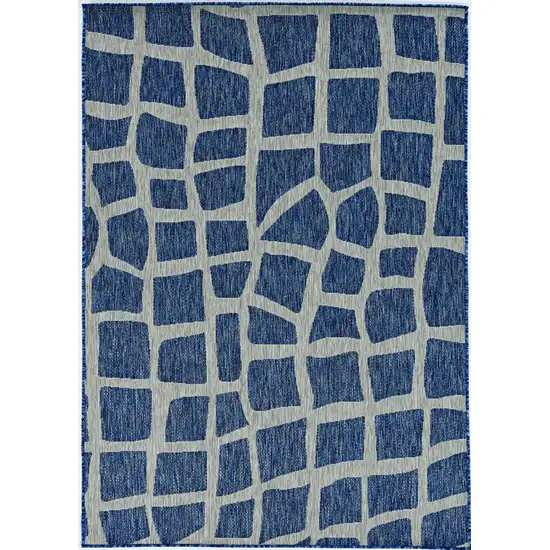 Blue Grey Machine Woven UV Treated Abstract Indoor Outdoor Area Rug Photo 1