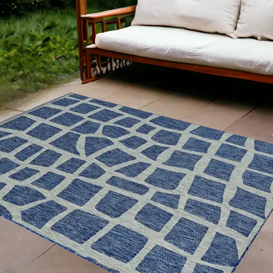 8'X11' Blue Grey Machine Woven Uv Treated Abstract Indoor Outdoor Area Rug Photo 1