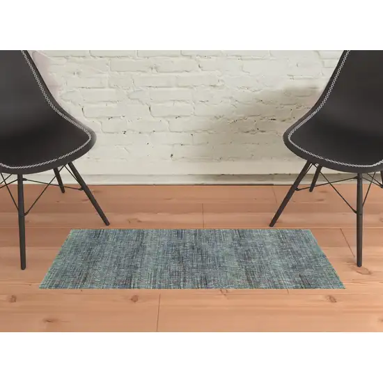 Blue Grey Silver And Green Power Loom Stain Resistant Area Rug Photo 2