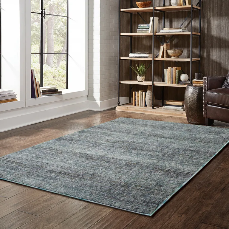 Blue Grey Silver And Green Power Loom Stain Resistant Area Rug Photo 5