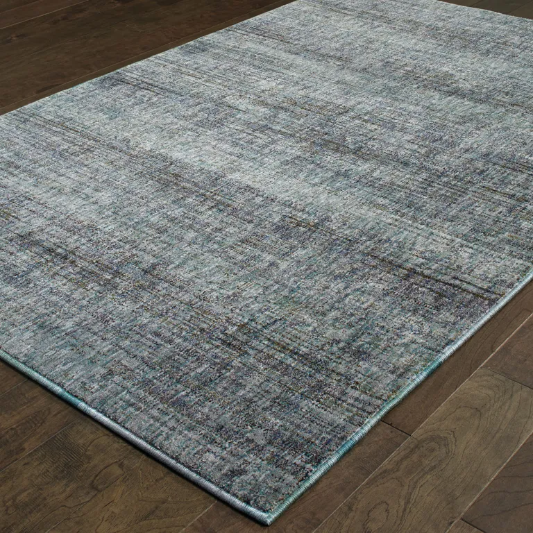 Blue Grey Silver And Green Power Loom Stain Resistant Area Rug Photo 4