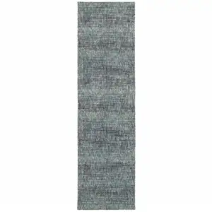 Photo of Blue Grey Silver And Green Power Loom Stain Resistant Runner Rug