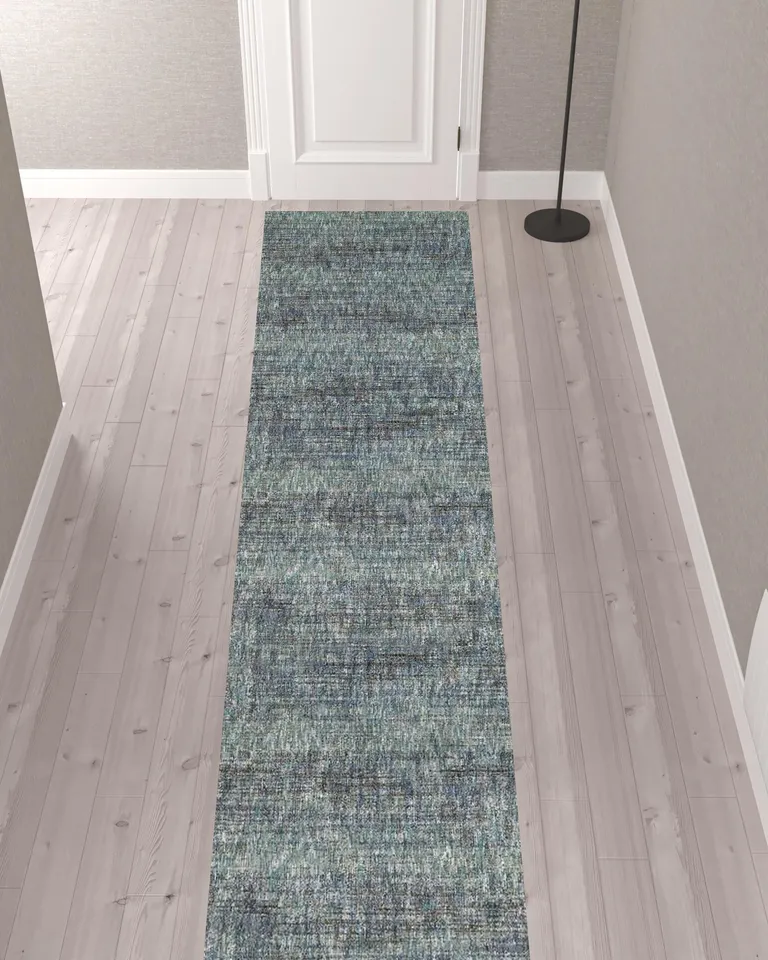 Blue Grey Silver And Green Power Loom Stain Resistant Runner Rug Photo 2