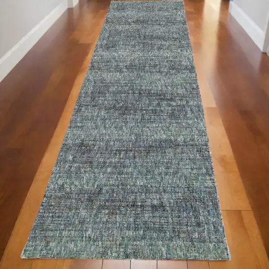 12' Runner Blue Grey Silver and Green Power Loom Runner Rug Photo 1