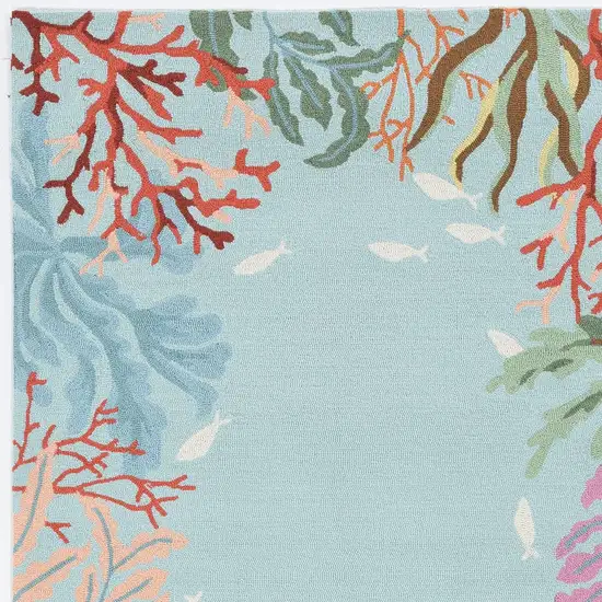 Blue Hand Hooked Bordered Coral Reef Indoor Accent Rug Photo 3