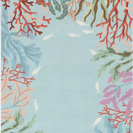 5'X8' Blue Hand Hooked Bordered Coral Reef Indoor Area Rug Photo 7