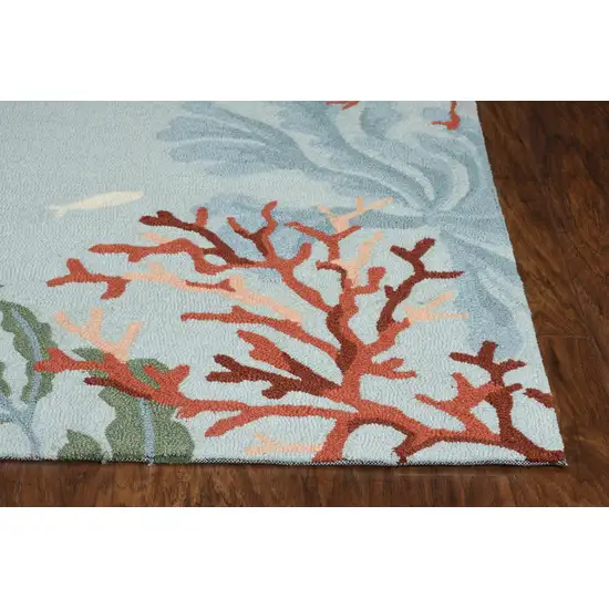 Blue Hand Hooked Bordered Coral Reef Indoor Area Rug Photo 4