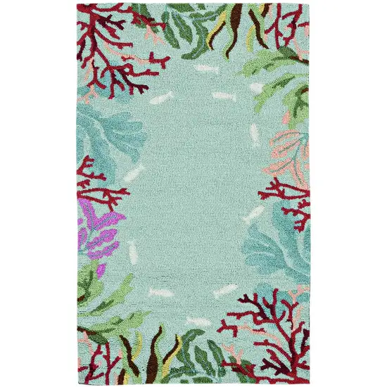 5'X8' Blue Hand Hooked Bordered Coral Reef Indoor Area Rug Photo 3