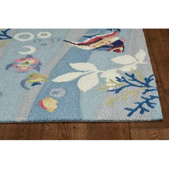 Blue Hand Hooked Marine Life Indoor Area Rug Photo 2