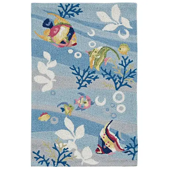 Blue Hand Hooked Marine Life Indoor Area Rug Photo 1