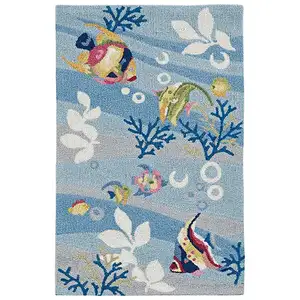 Photo of Blue Hand Hooked Marine Life Indoor Area Rug