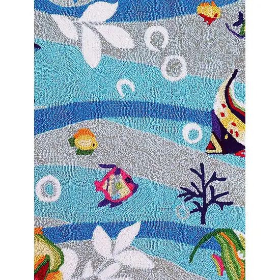 Blue Hand Hooked Marine Life Indoor Area Rug Photo 1