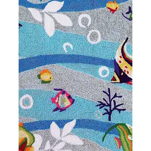 Photo of Blue Hand Hooked Marine Life Indoor Area Rug