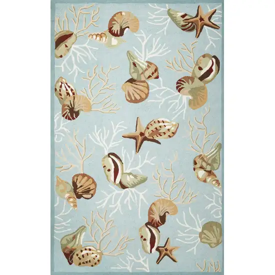 Blue Hand Hooked Sea Shells Indoor Accent Rug Photo 1