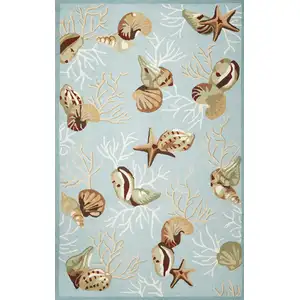 Photo of Blue Hand Hooked Sea Shells Indoor Accent Rug