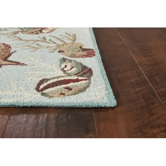 Blue Hand Hooked Sea Shells Indoor Accent Rug Photo 4