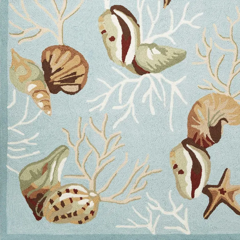 Blue Hand Hooked Sea Shells Indoor Accent Rug Photo 3