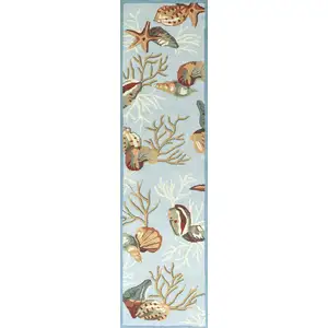 Photo of Blue Hand Hooked Sea Shells Indoor Runner Rug