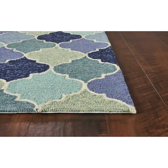 Blue Hand Hooked UV Treated Quatrefoil Indoor Outdoor Area Rug Photo 4