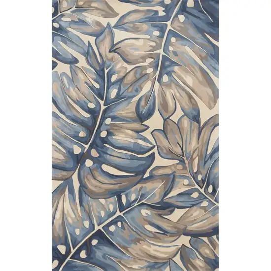 Blue Hand Tufted Oversized Tropical Leaves Indoor Area Rug Photo 1