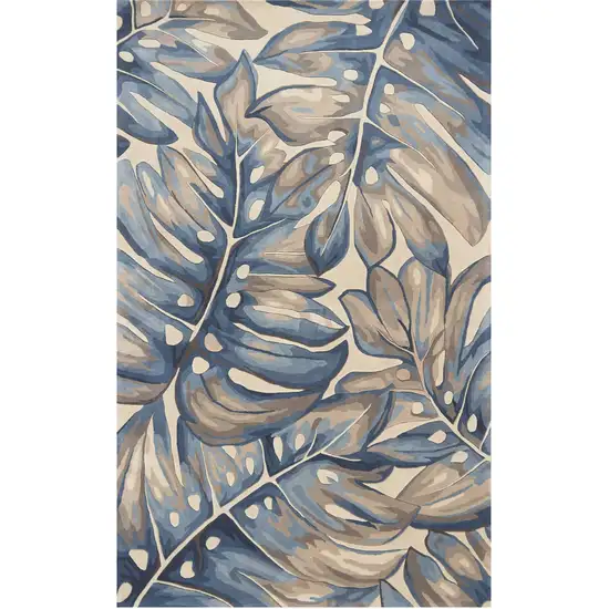 Beige and Blue Wool Tropical Botanical Hand Tufted Area Rug Photo 2