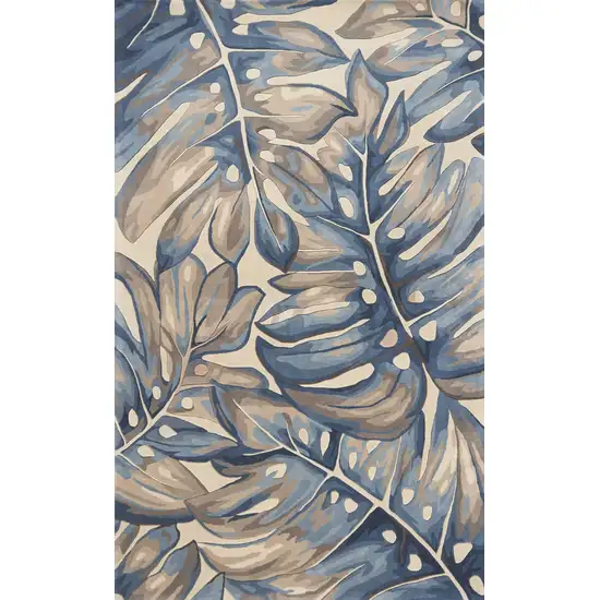 Beige and Blue Wool Tropical Botanical Hand Tufted Area Rug Photo 6