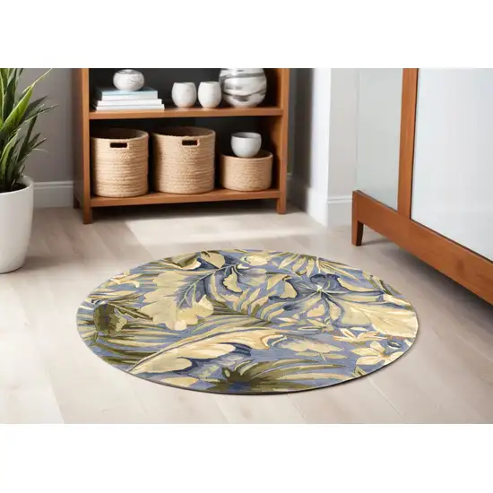 6' Blue Hand Tufted Tropical Plant Indoor Area Rug Photo 1